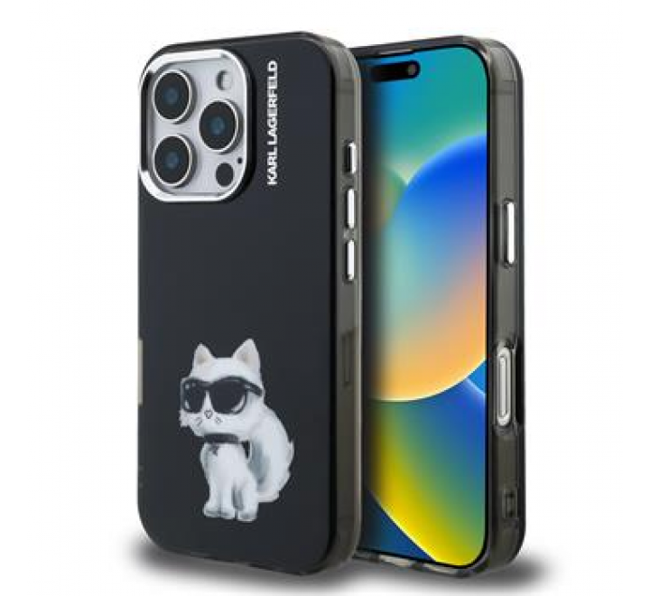 Karl Lagerfeld IML Aquarelle Choupette Zadní Kryt pro iPhone 16 Pro Max Black
