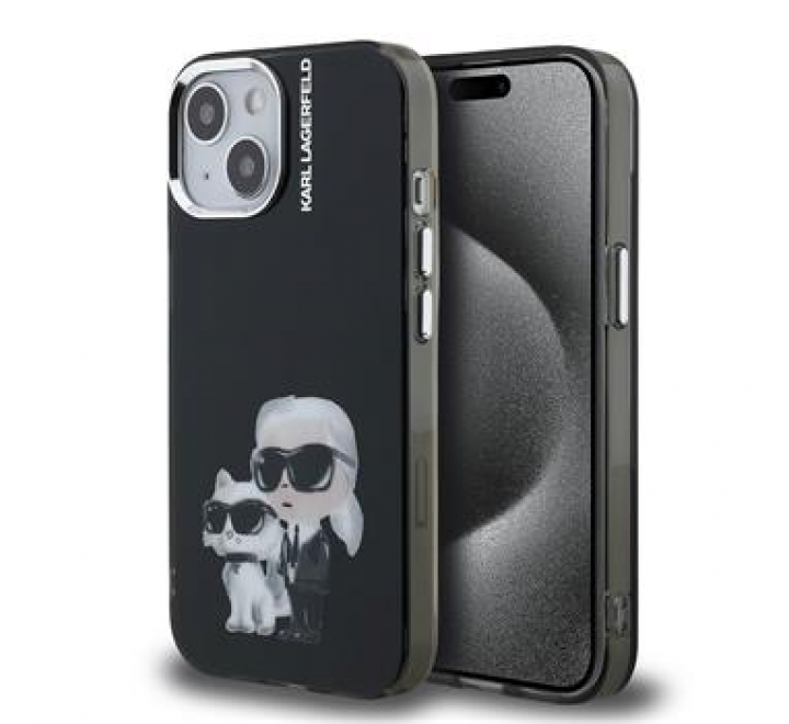 Karl Lagerfeld IML Aquarelle Karl and Choupette Zadní Kryt pro iPhone 15 Black