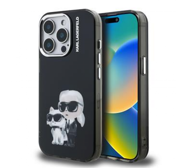 Karl Lagerfeld IML Aquarelle Karl and Choupette Zadní Kryt pro iPhone 15 Pro Max Black