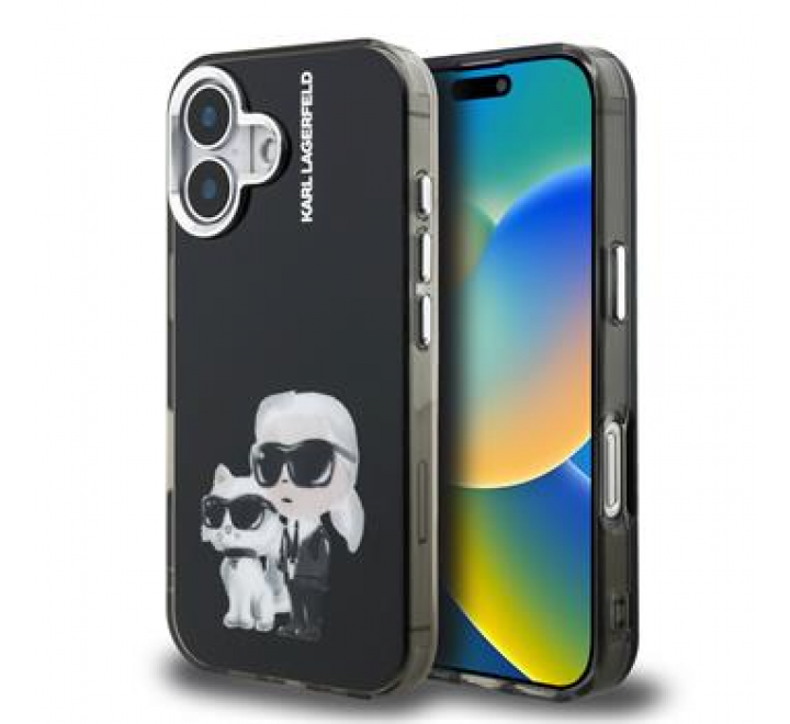 Karl Lagerfeld IML Aquarelle Karl and Choupette Zadní Kryt pro iPhone 16 Black