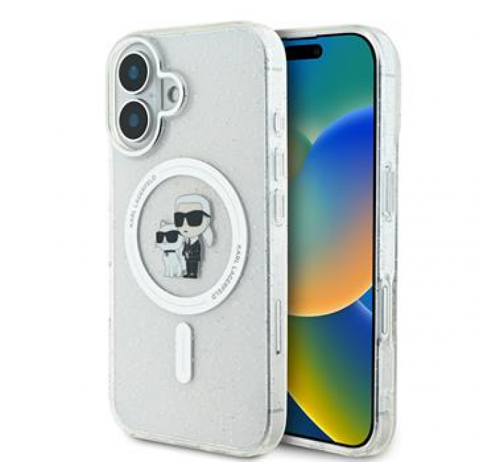 Karl Lagerfeld IML Glitter Karl and Choupette MagSafe Zadní Kryt pro iPhone 16 Transparent