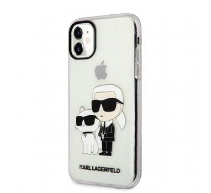 Karl Lagerfeld IML Glitter Karl and Choupette NFT Zadní Kryt pro iPhone 11 Transparent
