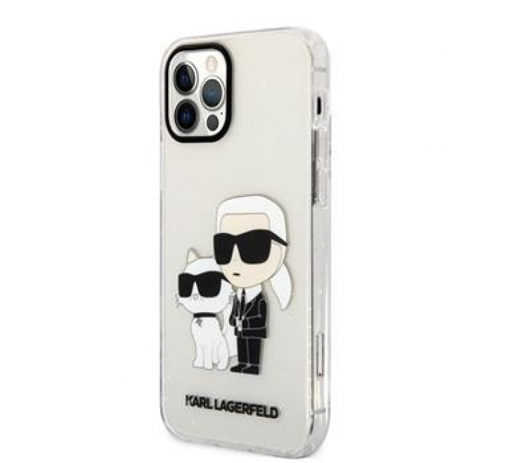 Karl Lagerfeld IML Glitter Karl and Choupette NFT Zadní Kryt pro iPhone 12/12 Pro Transparent