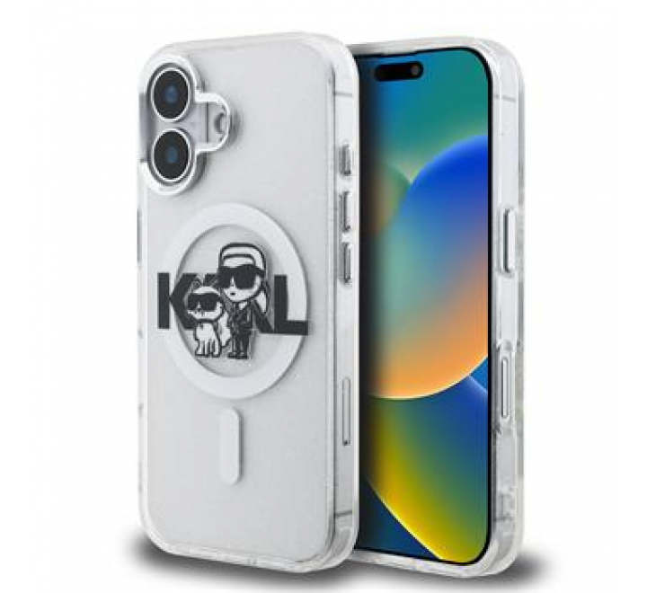 Karl Lagerfeld IML Glitter Karl and Choupette Sketch MagSafe Zadní Kryt pro iPhone 16 Transparent