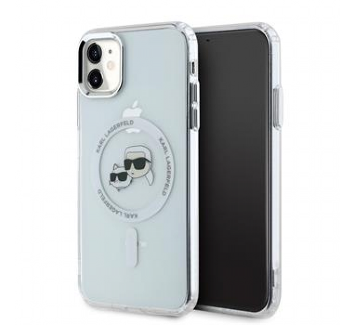 Karl Lagerfeld IML K&CH Heads Metal Frame MagSafe Zadní Kryt pro iPhone 11 Transparent