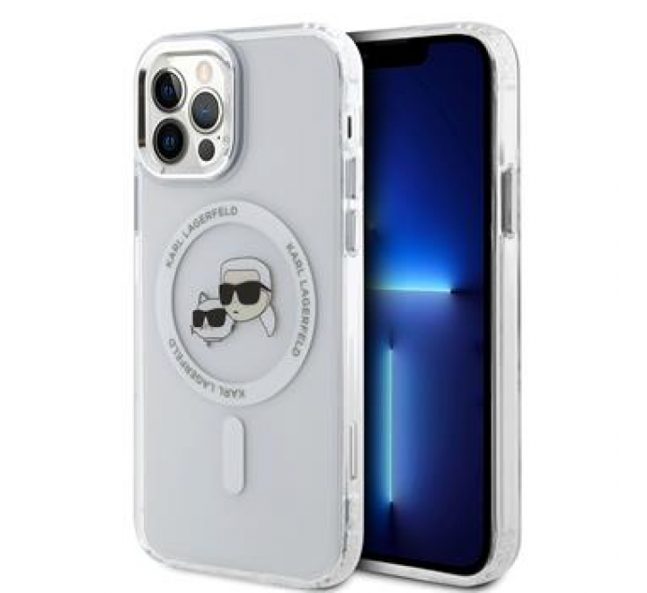 Karl Lagerfeld IML K&CH Heads Metal Frame MagSafe Zadní Kryt pro iPhone 12/12 Pro Transparent