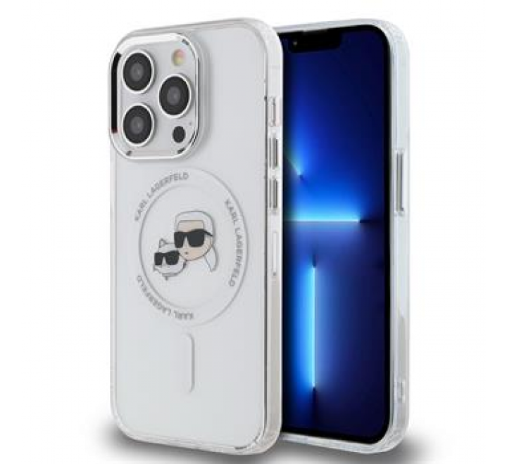 Karl Lagerfeld IML K&CH Heads Metal Frame MagSafe Zadní Kryt pro iPhone 15 Pro Transparent