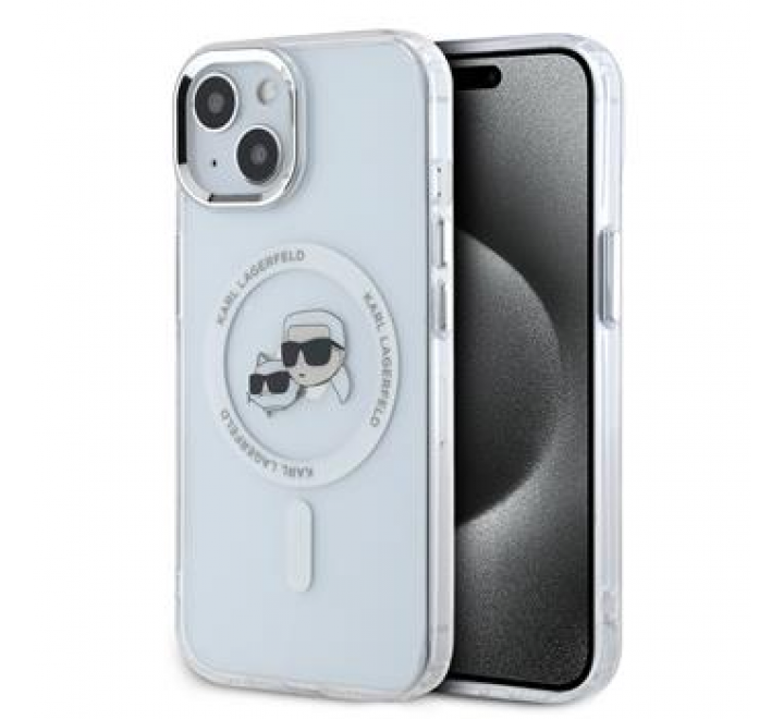 Karl Lagerfeld IML K&CH Heads Metal Frame MagSafe Zadní Kryt pro iPhone 15 Transparent