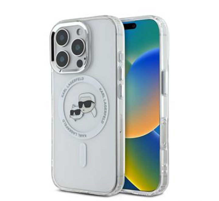 Karl Lagerfeld IML K&CH Heads Metal Frame MagSafe Zadní Kryt pro iPhone 16 Pro Max Transparent