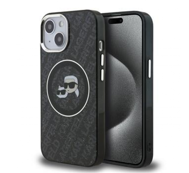 Karl Lagerfeld IML K&CH Heads Repeated Logo MagSafe Zadní Kryt pro iPhone 15 Black