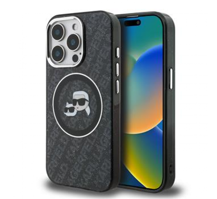 Karl Lagerfeld IML K&CH Heads Repeated Logo MagSafe Zadní Kryt pro iPhone 15 Pro Black
