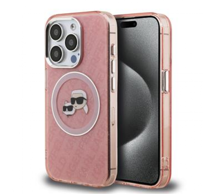 Karl Lagerfeld IML K&CH Heads Repeated Logo MagSafe Zadní Kryt pro iPhone 15 Pro Max Pink