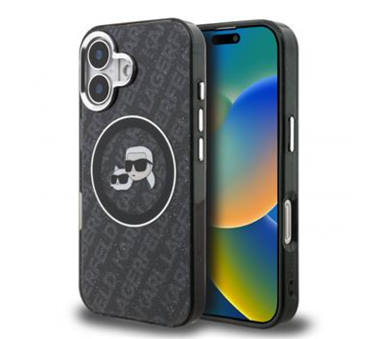 Karl Lagerfeld IML K&CH Heads Repeated Logo MagSafe Zadní Kryt pro iPhone 16 Black