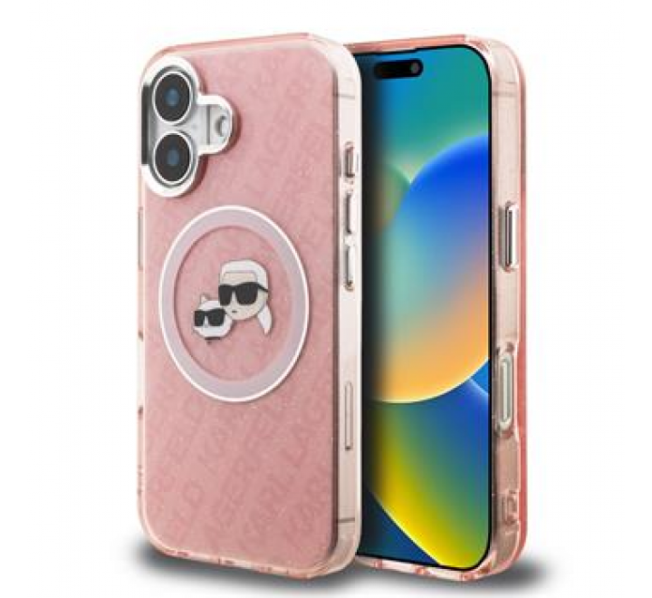 Karl Lagerfeld IML K&CH Heads Repeated Logo MagSafe Zadní Kryt pro iPhone 16 Pink