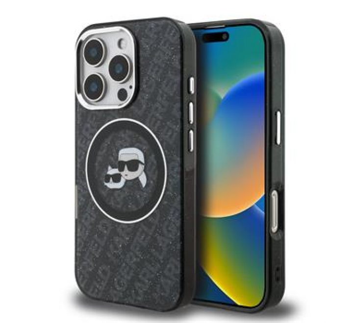 Karl Lagerfeld IML K&CH Heads Repeated Logo MagSafe Zadní Kryt pro iPhone 16 Pro Black