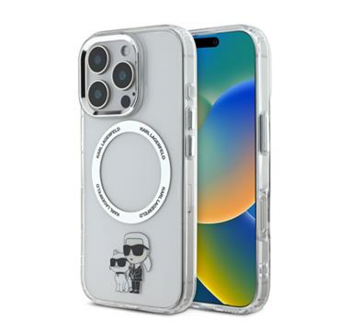 Karl Lagerfeld IML Karl and Choupette MagSafe Zadní Kryt pro iPhone 16 Pro Max Transparent