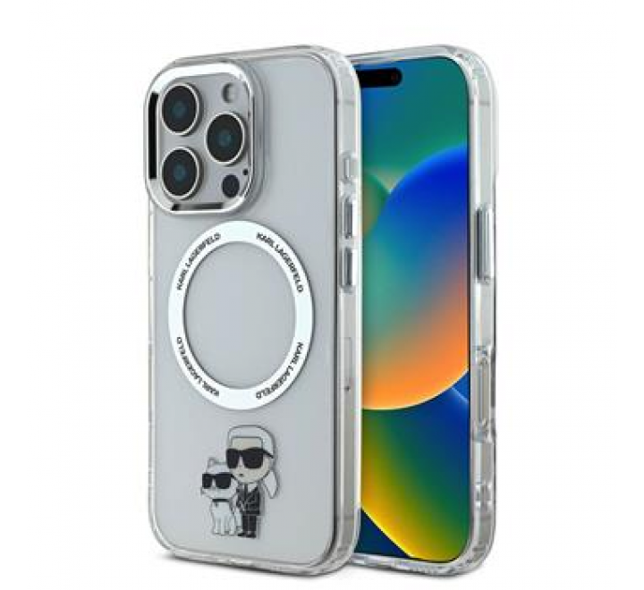 Karl Lagerfeld IML Karl and Choupette MagSafe Zadní Kryt pro iPhone 16 Pro Transparent