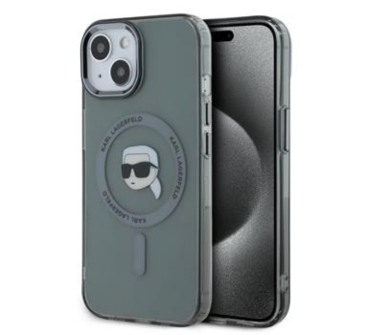 Karl Lagerfeld IML Karl Head Metal Frame MagSafe Zadní Kryt pro iPhone 15 Black
