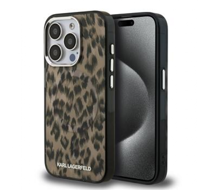 Karl Lagerfeld IML Leopard MagSafe Zadní Kryt pro iPhone 15 Pro Max Brown