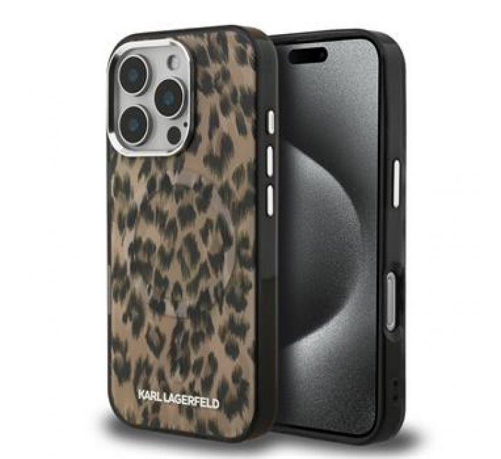 Karl Lagerfeld IML Leopard MagSafe Zadní Kryt pro iPhone 16 Pro Max Brown