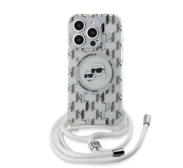 Karl Lagerfeld IML Monogram Crossbody K&CH Heads MagSafe Zadní Kryt pro iPhone 15 Pro Max Transparent