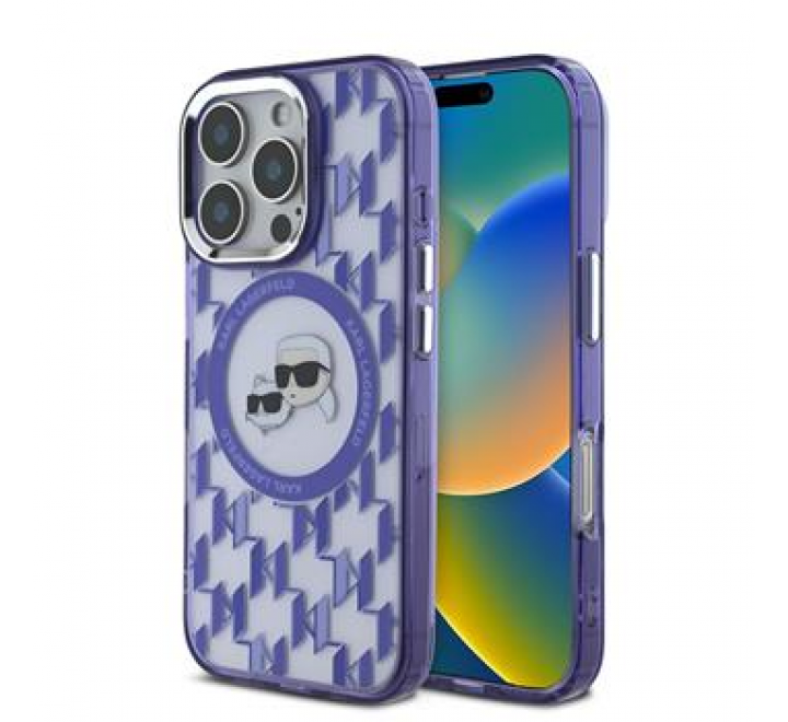 Karl Lagerfeld IML Monogram K&CH Heads MagSafe Zadní Kryt pro iPhone 16 Pro Max Purple
