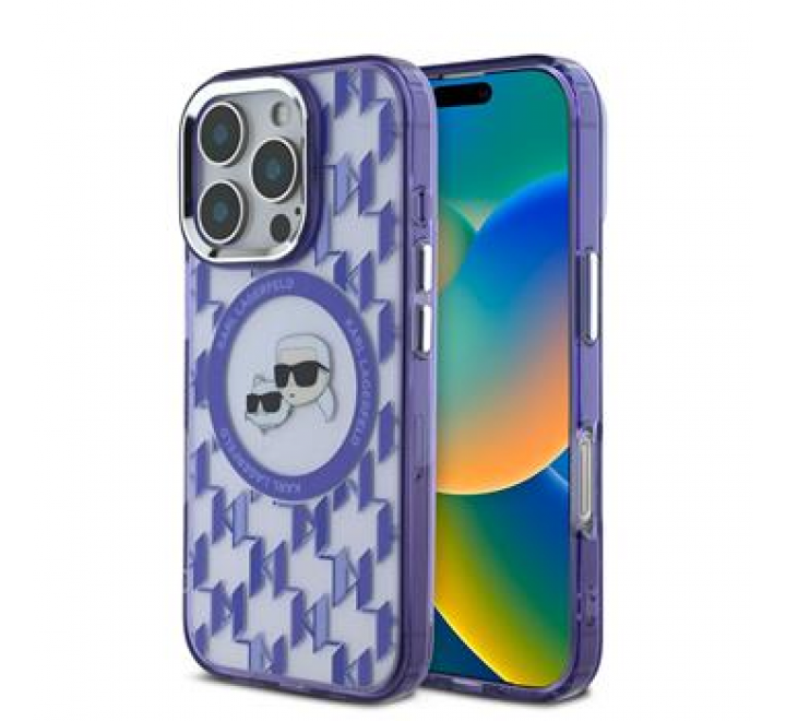 Karl Lagerfeld IML Monogram K&CH Heads MagSafe Zadní Kryt pro iPhone 16 Pro Purple