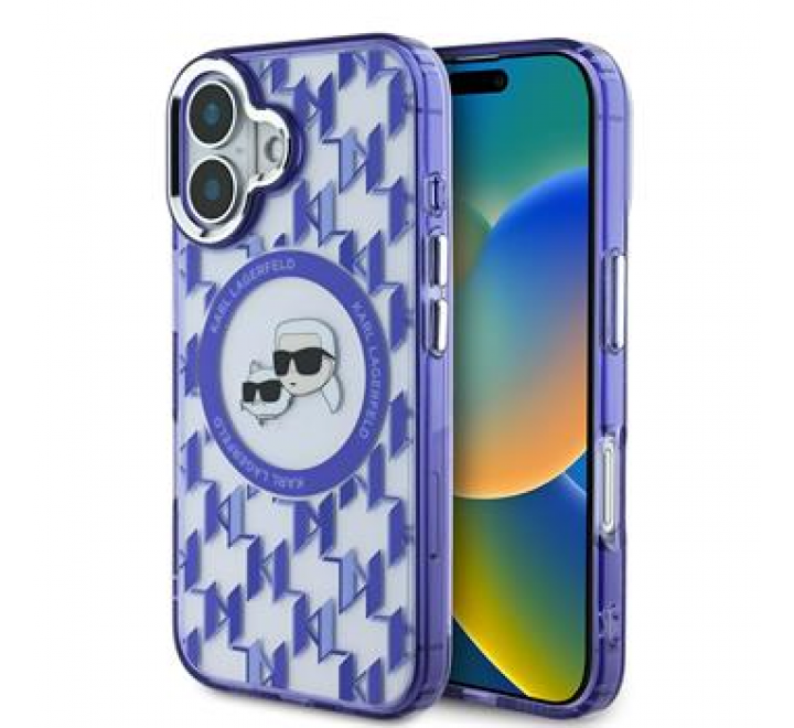 Karl Lagerfeld IML Monogram K&CH Heads MagSafe Zadní Kryt pro iPhone 16 Purple
