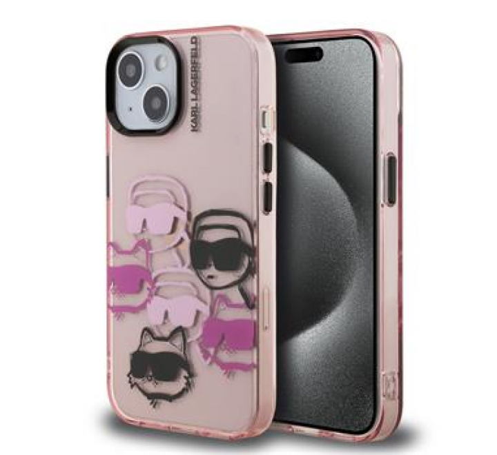 Karl Lagerfeld IML Multi K&CH Heads Zadní Kryt pro iPhone 15 Pink