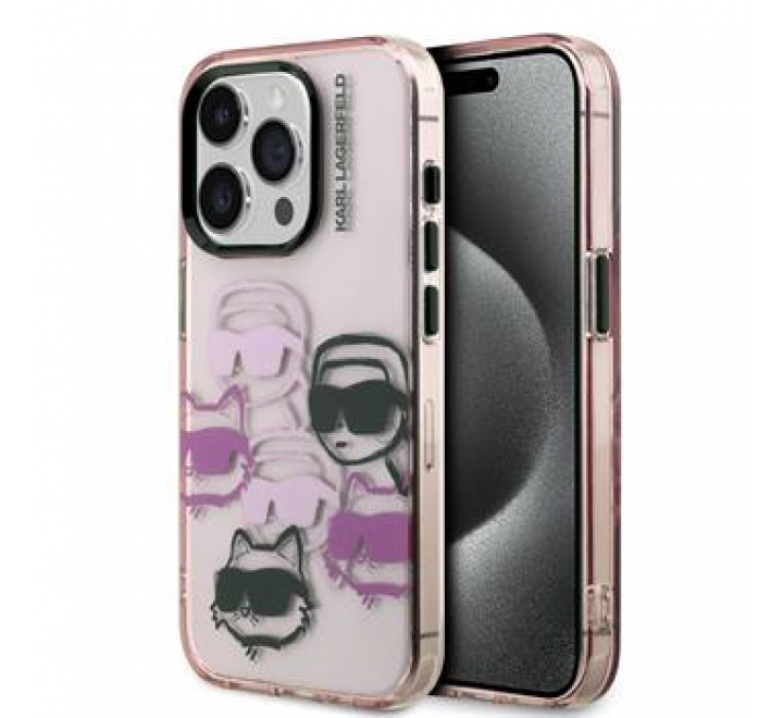 Karl Lagerfeld IML Multi K&CH Heads Zadní Kryt pro iPhone 15 Pro Pink