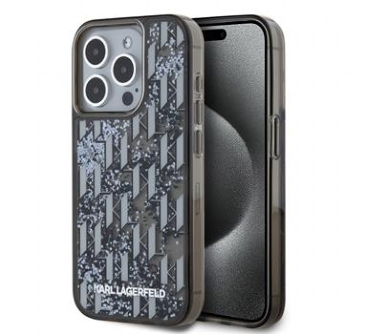 Karl Lagerfeld Liquid Glitter Monogram Gradient Zadní Kryt pro iPhone 15 Pro Max Black