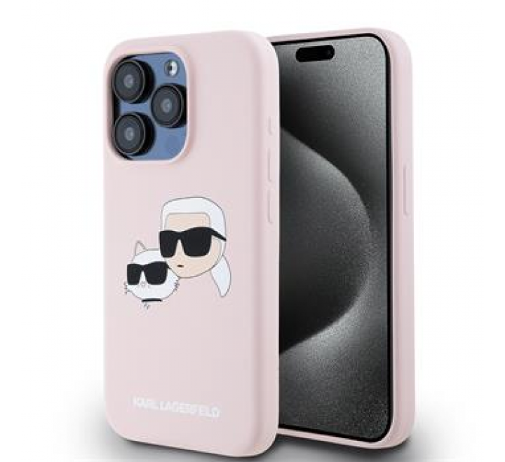 Karl Lagerfeld Liquid Silicone Double Heads Magsafe Zadní Kryt pro iPhone 15 Pro Pink