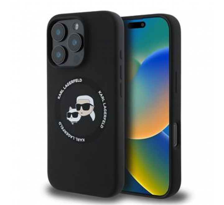 Karl Lagerfeld Liquid Silicone K&CH Heads MagSafe Zadní Kryt pro iPhone 16 Pro Max Black