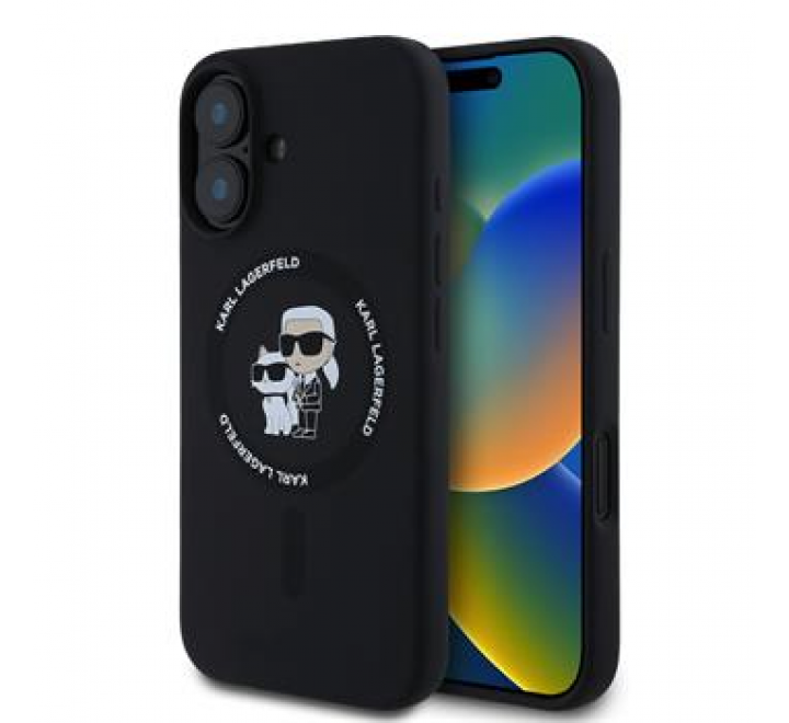Karl Lagerfeld Liquid Silicone Karl and Choupette MagSafe Zadní Kryt pro iPhone 16 Plus Black