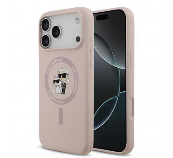 Karl Lagerfeld Liquid Silicone Karl and Choupette MagSafe Zadní Kryt pro iPhone 17 Pro Max Pink