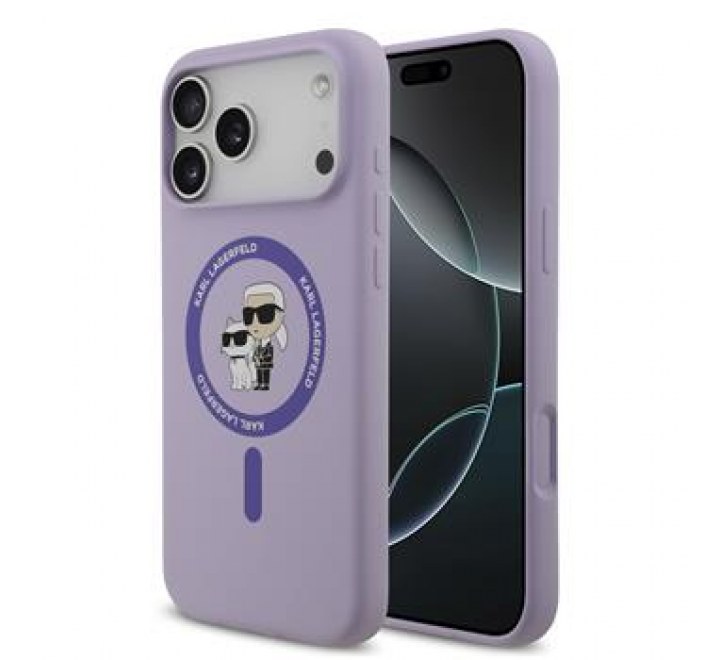 Karl Lagerfeld Liquid Silicone Karl and Choupette MagSafe Zadní Kryt pro iPhone 17 Pro Max Purple