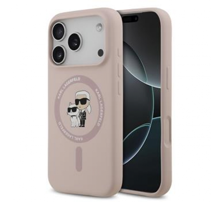 Karl Lagerfeld Liquid Silicone Karl and Choupette MagSafe Zadní Kryt pro iPhone 17 Pro Pink