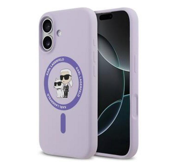 Karl Lagerfeld Liquid Silicone Karl and Choupette MagSafe Zadní Kryt pro iPhone 17 Purple