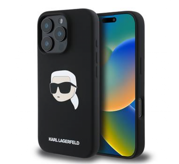 Karl Lagerfeld Liquid Silicone Karl Head MagSafe Zadní Kryt pro iPhone 16 Pro Max Black