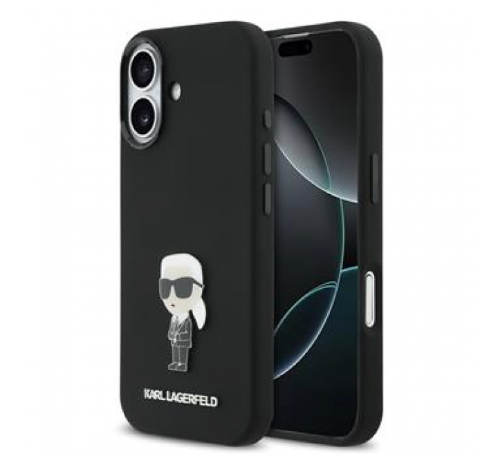 Karl Lagerfeld Liquid Silicone Metal Ikonik Zadní Kryt pro iPhone 17 Black