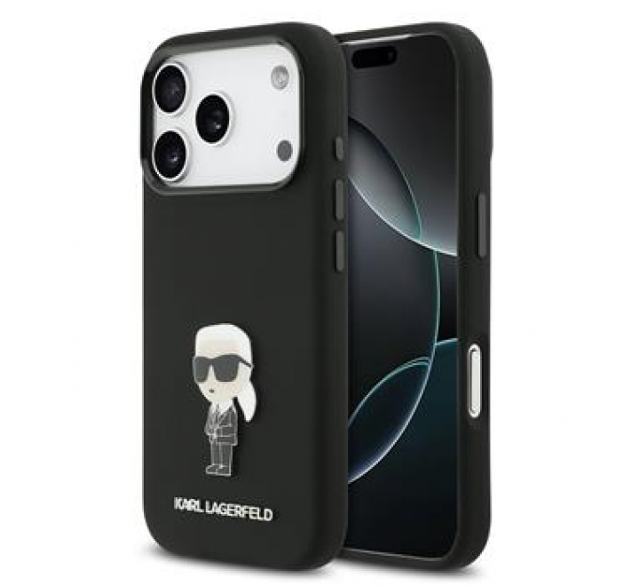 Karl Lagerfeld Liquid Silicone Metal Ikonik Zadní Kryt pro iPhone 17 Pro Black