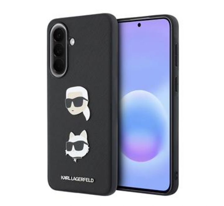 Karl Lagerfeld Liquid Silicone Metal Karl and Choupette Zadní Kryt pro Samsung Galaxy A57 Black