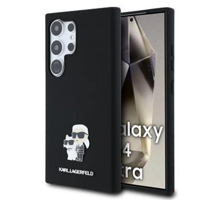 Karl Lagerfeld Liquid Silicone Metal Karl and Choupette Zadní Kryt pro Samsung Galaxy S24 Ultra Black