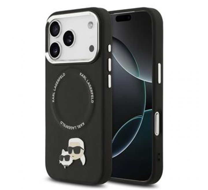 Karl Lagerfeld PU Karl and Choupette Heads Pins MagSafe Zadní Kryt pro iPhone 17 Pro Max Black