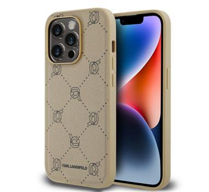 Karl Lagerfeld PU Karl Heads Pattern Magsafe Zadní Kryt pro iPhone 14 Pro Max Beige