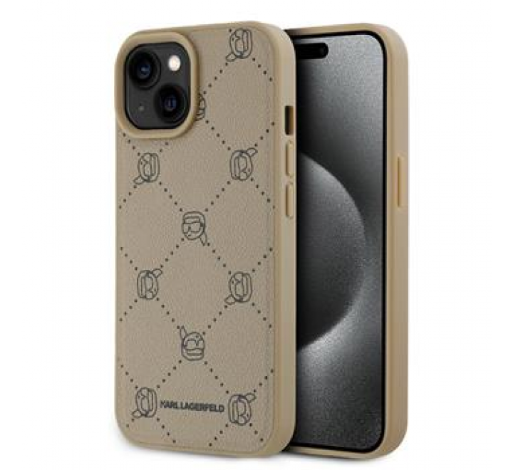 Karl Lagerfeld PU Karl Heads Pattern Magsafe Zadní Kryt pro iPhone 15 Beige