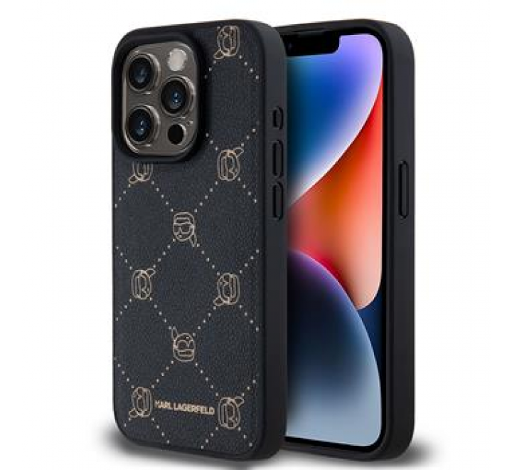 Karl Lagerfeld PU Karl Heads Pattern Magsafe Zadní Kryt pro iPhone 15 Pro Max Black