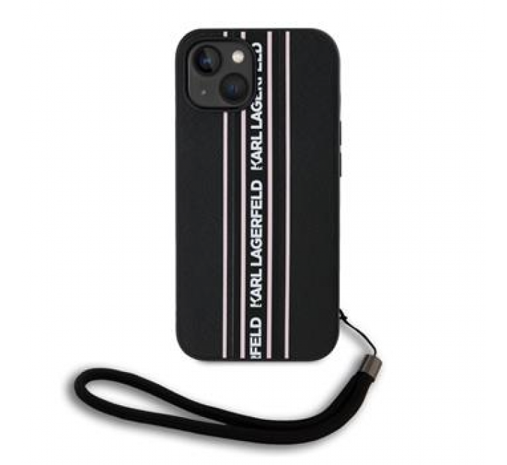 Karl Lagerfeld PU Saffiano Athleisure Stripe and Strap Zadní Kryt pro iPhone 15 Pink