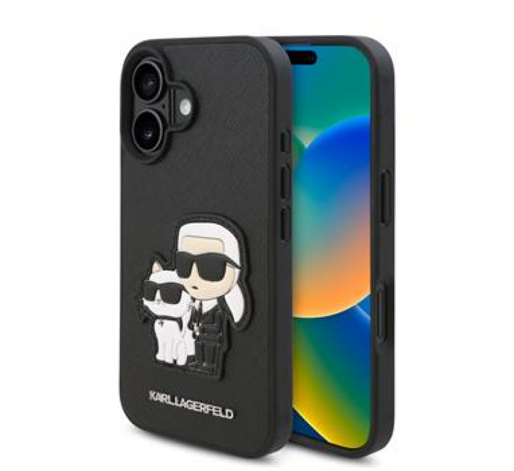 Karl Lagerfeld PU Saffiano Karl and Choupette Zadní Kryt pro iPhone 16 Plus Black
