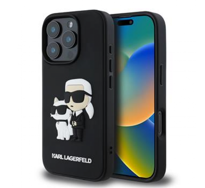 Karl Lagerfeld PU Saffiano Karl and Choupette Zadní Kryt pro iPhone 16 Pro Max Black